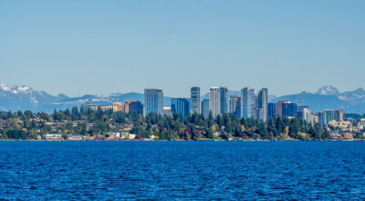 Bellevue skyline and Lake Washington residential landscape